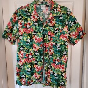 Disney Green and Red Casual Hawaiian Button Down Shirt with Tropical Print